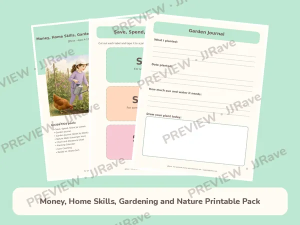 Money, Home Skills, Gardening and Nature Printable Pack